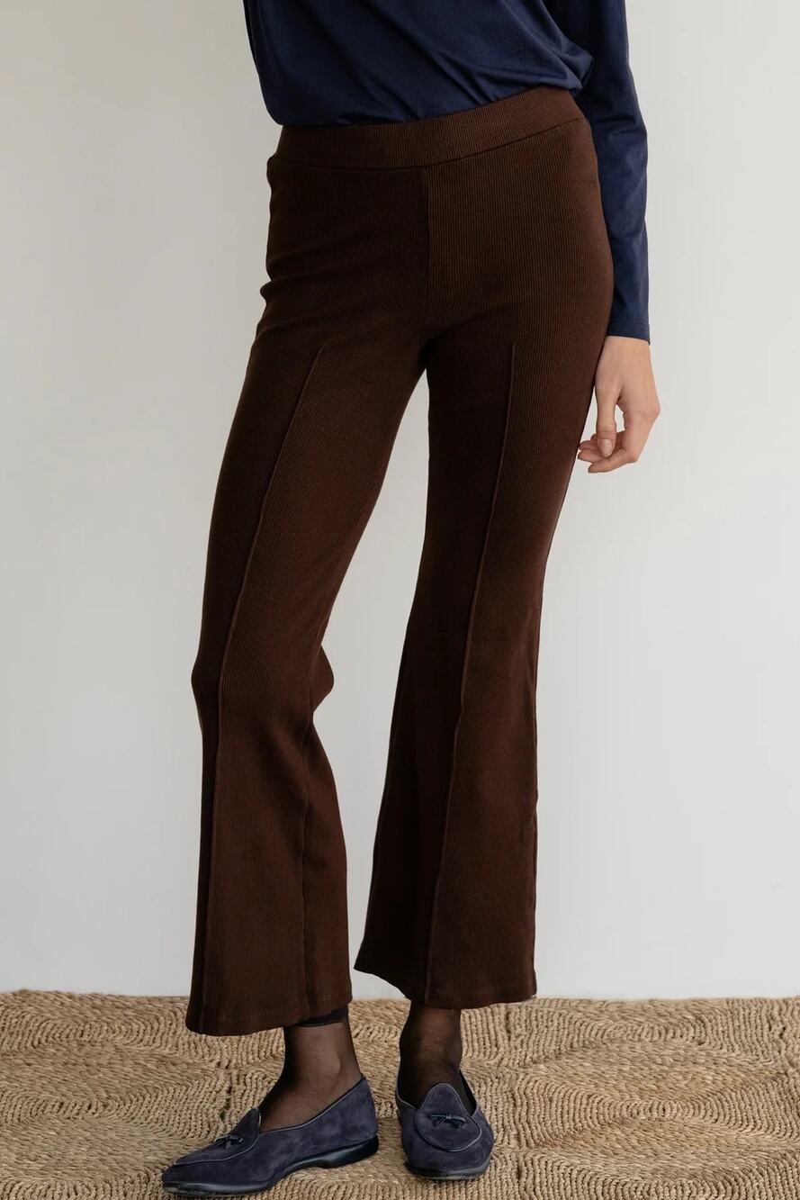 Donni. Espresso Brown Ribbed Kick Flare Pants Medium